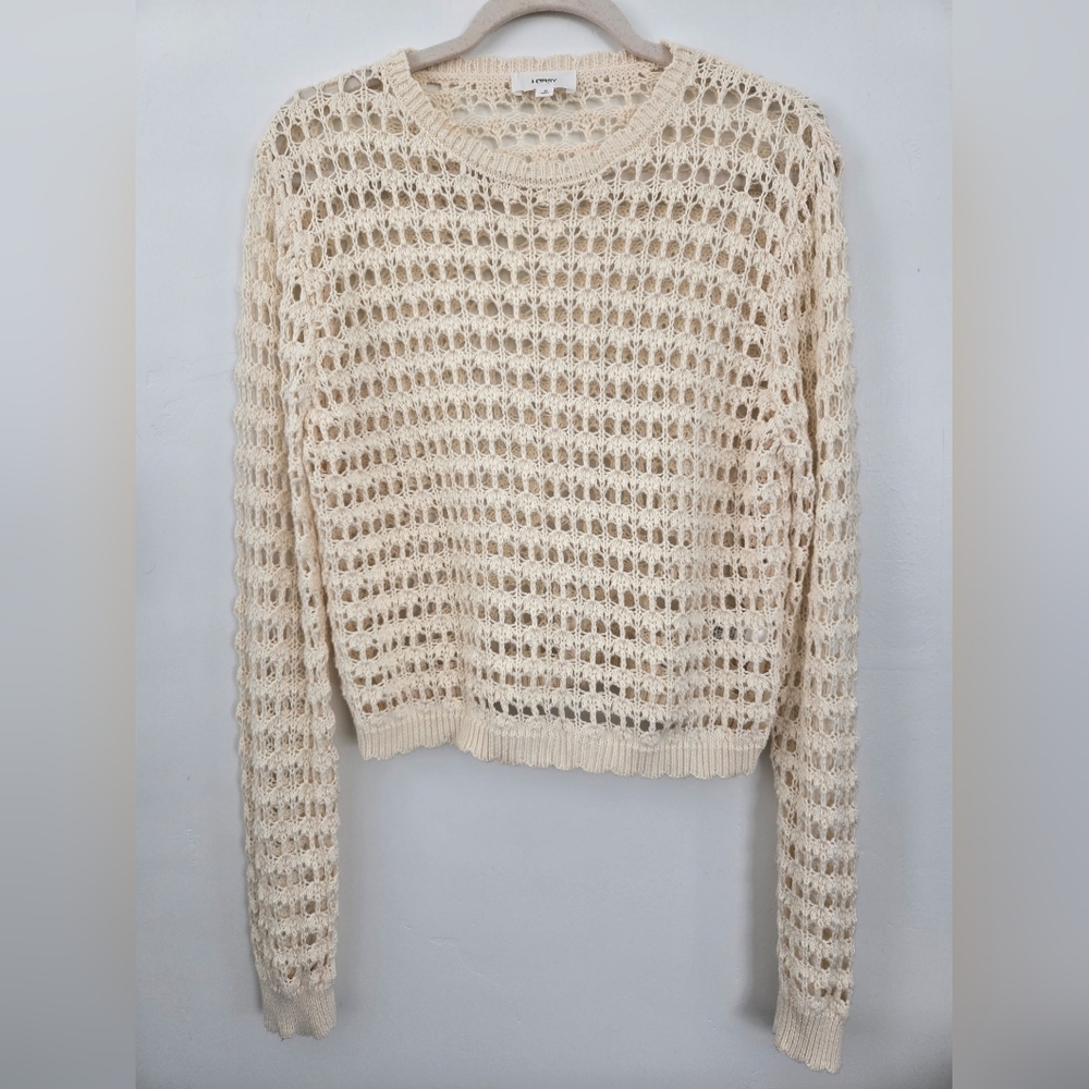 Hersy 100% Cotton open-knit crochet sweater breezy mesh knit Size Small. Cream/n